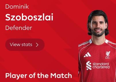 云开体育-任意球破门，索博斯洛伊当选利物浦vs热刺全场最佳球员